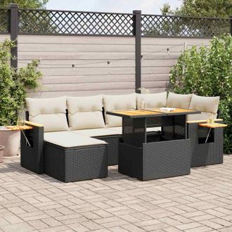 vidaXL Set Sof&aacute;s Jard&iacute;n Y Cojines 7 Pzas Rat&aacute;n Sint&eacute;tico Acacia Negro Vidaxl