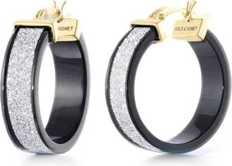 Gold & Honey Womens Wide Glitter Lucite Hoop Earrings In Black Silver