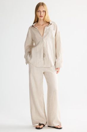 Orolay Oversized Linen Button-Up Shirt in Beige at Nordstrom, Size X-Large