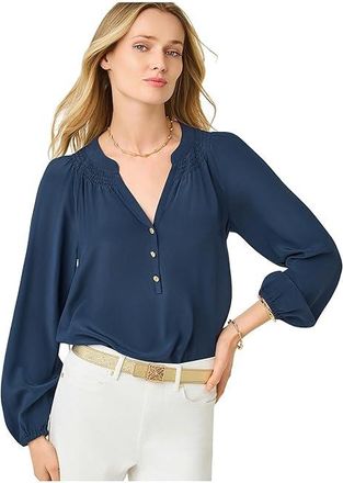 Lilly Pulitzer Elsa Top Womens Blouse Low Tide Navy : XXS, Silk