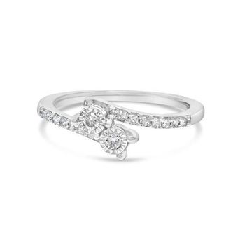 House of Brilliance 10K White Gold 1/4 Ctw Two-Stone Diamond Bypass Engagement Ring at Nordstrom, Size 7