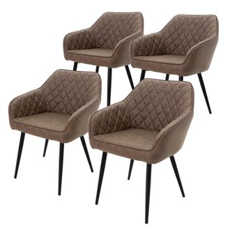 ML Design Ml-design - Set 4x Sillas De Comedor Marr&oacute;n Estilo Moderno Asiento Tapizado Pu Piel De Imitaci&oacute;n Patas De Metal Negras Con Respaldo Y Apoyabrazos Sill