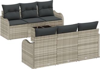 vidaXL Vidaxl - Garden Sofa Set 7 pcs Light grey 55 x 55 x 37 cm Poly rattan