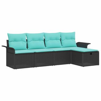 vidaXL Conjunto De Sof&aacute; De Jard&iacute;n Con Coj&iacute;n 5 Pcs Negro Y Turquesa Vidaxl