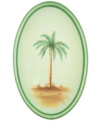 Les-Ottomans Fauna Palm Tree handpainted oval tray - Green