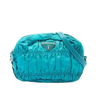 Prada Pre-owned Gathered Nylon Crossbody Bag - Dames - Pre-owned - Blauw - Maat: ONE Size Nylon