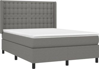 vidaXL Cama Box Spring Colch&oacute;n Y Luces Led Tela Gris Oscuro 140x190 Cm Vidaxl