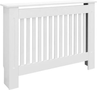 ECD Germany Cache-Radiateur Chauffage Moderne - 112x19x82cm - Blanc &Eacute;tag&egrave;re en Bois MDF Housse D&eacute;corative Robuste Maison de Campagne Murale Meuble de Rangement De