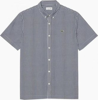 Lacoste Mens Lacoste Mens Lightweight Navy Short Sleeved Poplin Check Shirt - Size: 42/L