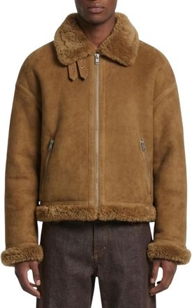 Ami Brown Solid Leather Jacket