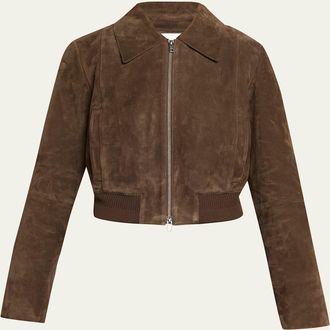 Vince Shrunken Suede Bomber Jacket