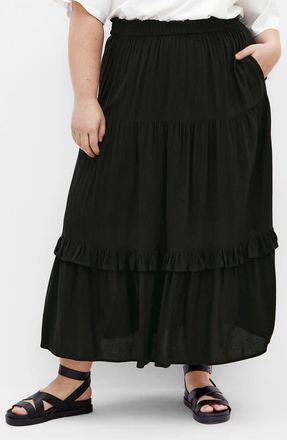 City Chic Avianna Tiered Maxi Skirt in Black at Nordstrom, Size Xxs