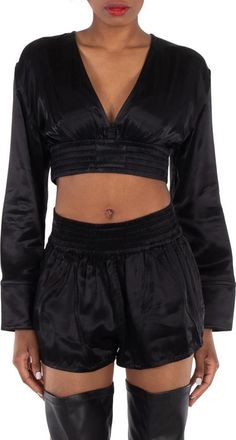 Alexander Wang Long-Sleeve Cropped Blouse, Size Medium