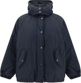 Brunello Cucinelli Gewatteerd donsjack met omkeerbare capuchon - Dames - Winterjassen - Blauw - M - Katoen - Jassen