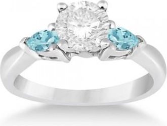 Allurez Pear Cut Three Stone Aquamarine Engagement Ring 14k White Gold (0.50ct)