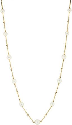 Effy 14K Yellow Gold Diamond & Freshwater Pearl Station Necklace in 14K Gold at Nordstrom, Size 18