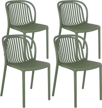 Oviala Juego de 4 sillas de jardín de plástico verde oliva