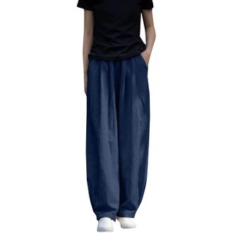 Generic Womens Relaxed Fit Wide Leg Pants Dressy Silky Womens Cotton and Linen Womens Spring and Autumn Linen Literary Loose and Versatile Casual Sports Long 