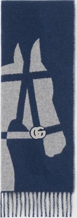 Gucci Wool Scarf With Jacquard Motif, Blue, Wool