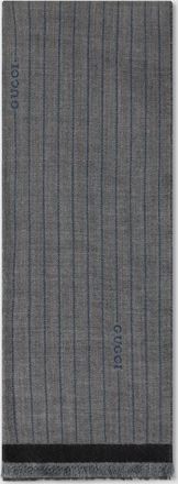 Gucci Pinstripe Wool Silk Scarf, Grey