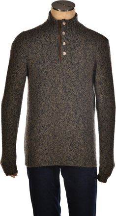 Fedeli Wool-Cashmere Marled Turtleneck Knit Quarter Button Up Sweater