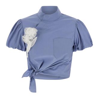 Self Portrait Dames, Blouses & Shirts, Blauw, Maat: 2XS Katoen