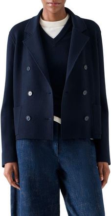 Akris Milano Knit Double Breasted Jacket in Navy at Nordstrom, Size 12