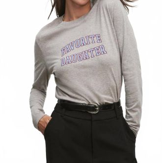 Favorite Daughter Cropped Collegiate Long Sleeve Tee In Heather Grey Light Blue