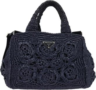 Prada Canapa Navy Wood Handbag (Pre-Owned)