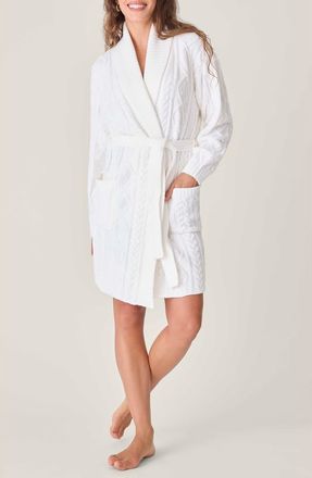 PJ Salvage Tie Waist Cable Stitch Chenille Robe in Ivory at Nordstrom, Size Large