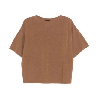 Fabiana Filippi Truien & Vesten, Dames, Bruin, XL, Rondgebreide trui met korte mouwen