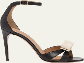 Ferragamo 95mm Roxy Vara Leather Bow Ankle-Strap Sandals