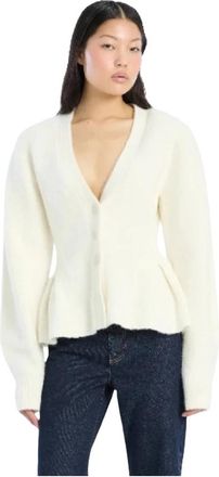 Rotate Cardigan Met Baskische Plooi - Dames - Vesten - Wit - M - Wol - Truien & Vesten