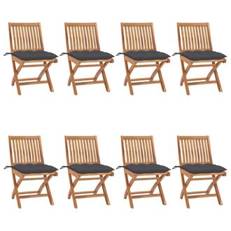 vidaXL Vidaxl - Sillas De Jard&iacute;n Plegables 8 Uds Madera Maciza Teca Con Cojines