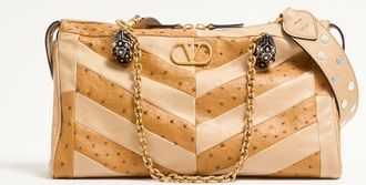 Valentino Garavani Valentino Garavani Panthea Medium Shoulder Bag In Ostrich And Nappa Leather With A Chevron Pattern Wo