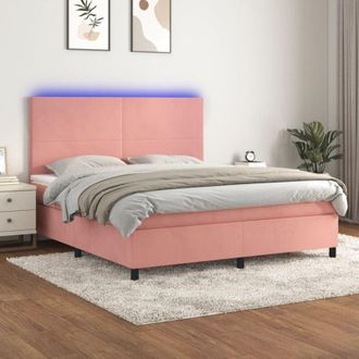 vidaXL Vidaxl - Cama Box Spring Colch&oacute;n Y Led Terciopelo Rosa 180x200 Cm