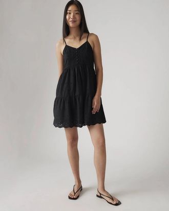 Levi's Cora Mini Dress Women Black Cotton Eyelet Detail Tiered V-Neck JAX1868