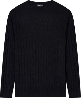 Emporio Armani Lyocell Gebreide Trui - Heren - Ronde hals truien - Blauw - L - Truien & Vesten
