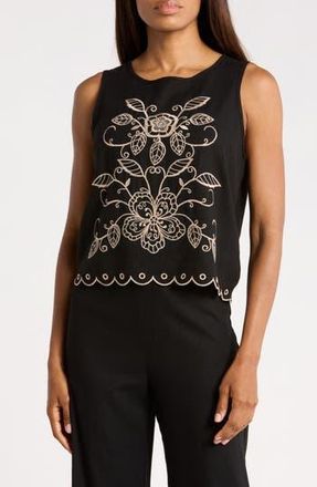 Ellen Tracy Embroidered Tank Top in Black at Nordstrom Rack, Size X-Large