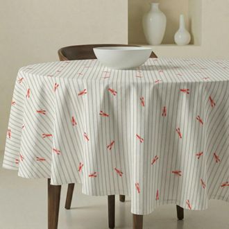Muare Home Mantel redondo antimanchas 100% algod&oacute;n beige y blanco &Oslash; 190 cm