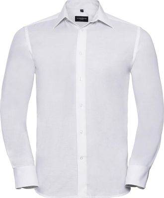 Russell Athletic Russell Collection Heren Oxford Easy-Care Getailleerde Overhemd met Lange Mouwen (Wit)