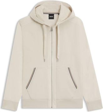 BOSS Cotton-terry zip-up hoodie with signature-stripe trims