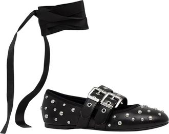 Buffalo Schoenen, Dames, Zwart, 39 EU, Leer, Daphne Stud Ballerinas
