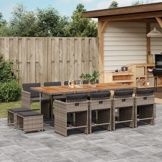 vidaXL Set Comedor De Jard&iacute;n Con Cojines 13 Pzas Rat&aacute;n Sint&eacute;tico Gris Vidaxl