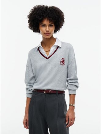 Tommy Hilfiger Womens Layered-Look Crest Logo Sweater - Grey Heather - XXL