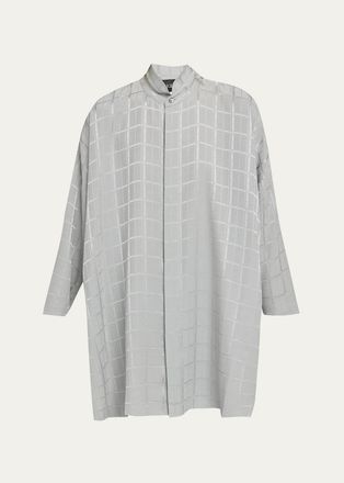 Eskandar Wide Longer Back Double Stand Collar Shirt - Very Long With Slits