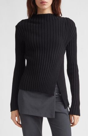 Paloma Wool Esmolar Asymmetric Organic Cotton Rib Sweater in 999 - Black at Nordstrom, Size X-Small