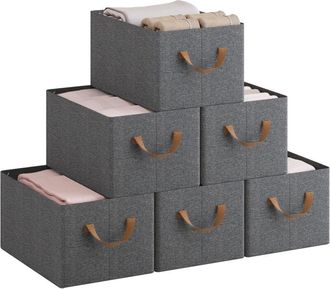 Woltu Juego De 6 Cajas De Almacenamiento Plegables, Contenedores De Tela Con Asas, 37,5x26x20 Cm, Gris+marr&oacute;n - Woltu