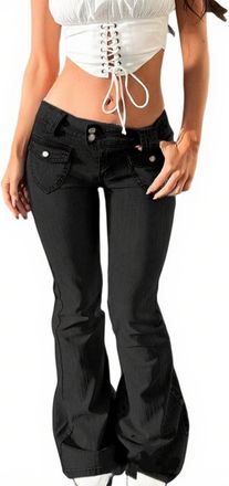 Generic Womens Y2K Low Rise Flare Jeans - Slim Fit Retro Denim Pants for Casual & Party Wear (Black, S)