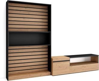 Skraut Home Skraut Home - Muebles De Sal&oacute;n Para Tv, Conjunto De Muebles Comedor, 260x186x35cm, Para Tv Hasta 65, Mueble Televisi&oacute;n, Estilo Moderno, Roble Y Negro